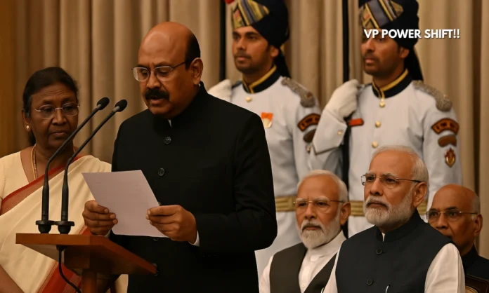 CP Radhakrishnan Sworn In Indias 15th Vice President CP Radhakrishnan Takes Historic Oath in Constitutional Ceremony