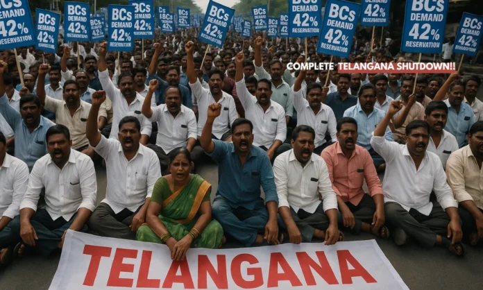Telangana BC Bandh Achieves Total Shutdown in Massive Show of Unity for 42 Reservation in Local Bodies Telangana BC Bandh Achieves Total Shutdown in Massive Show of Unity for 42 Reservation in Local Bodies