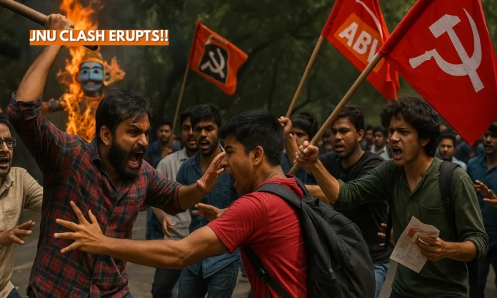 Violent Clash at JNU Sparks Campus Unrest After Student Groups Violent Clash at JNU Over Umar Khalid and Sharjeel Imam Depiction