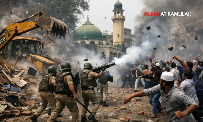 Delhi Anti-Encroachment Drive Turns Violent 5 Police Injured Near Ramlila Maidan Mosque Delhi Anti-Encroachment Drive Turns Violent 5 Police Injured Near Ramlila Maidan Mosque